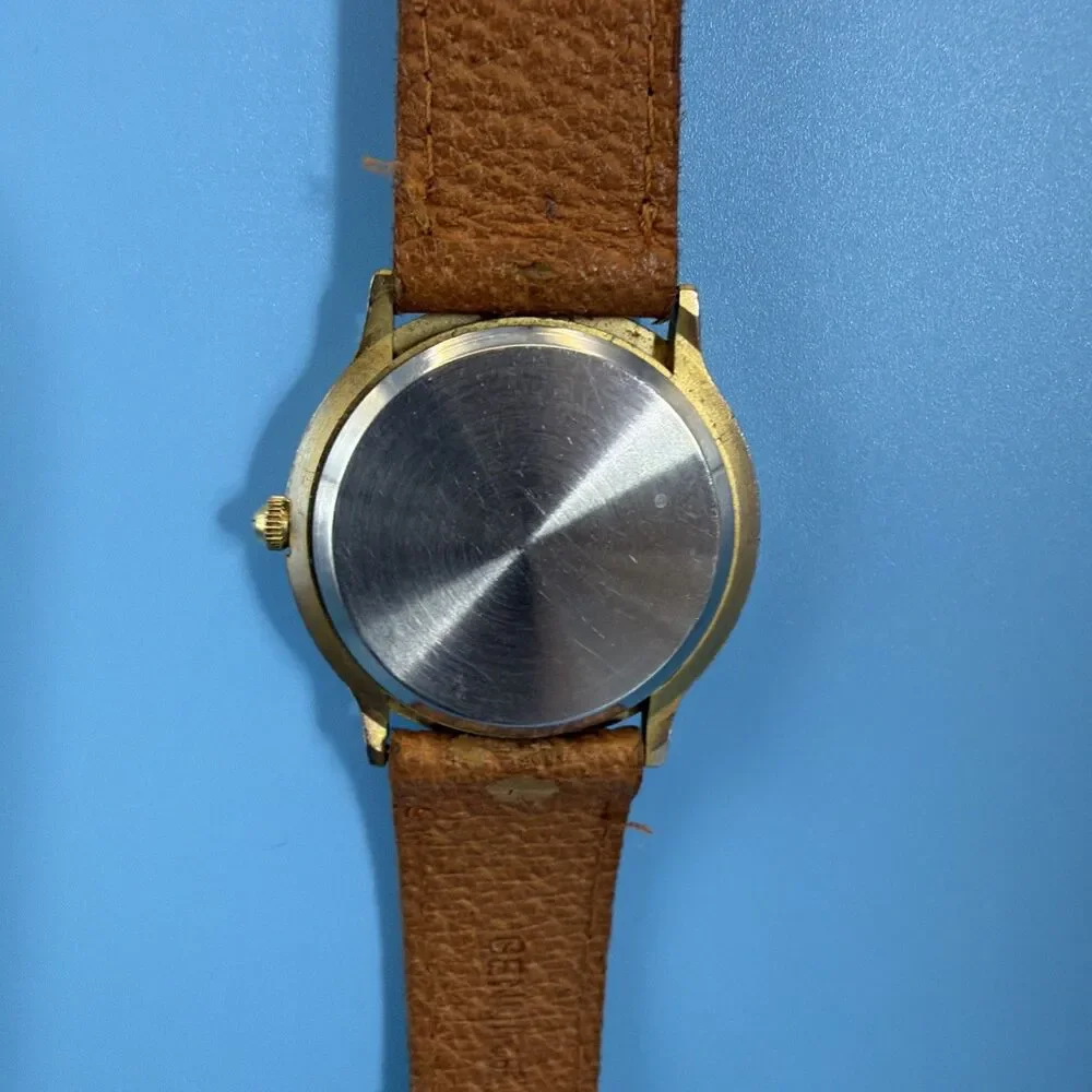 Beautiful Vintage Giordano Star Moon Phase Watch, Brown Leather Band Runs Great
